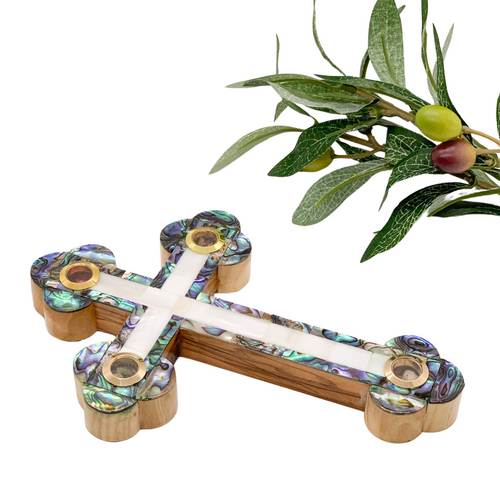 Olive Wood Cross (Fully covered with Mother of Pearl) - Holy Land Crosses