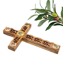 Load image into Gallery viewer, Olive Wood Floral Wall Cross (With Star of Bethlehem) - Holy Land Crosses