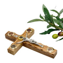 Load image into Gallery viewer, Olive Wood Plain Crucifix (With Star of Bethlehem) - Holy Land Crucifixes