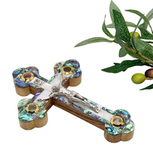 Load image into Gallery viewer, Olive Wood Crucifix (Fully covered with Mother of Pearl) - Holy Land Crucifixes