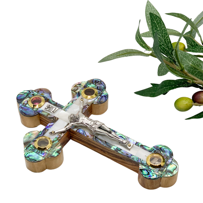 Olive Wood Crucifix (Fully covered with Mother of Pearl) - Holy Land Crucifixes