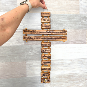 Large Olive Wood Cross with Lord's Prayer