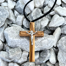 Load image into Gallery viewer, Holy Land Orthodox Olive Wood Crucifix Pendant