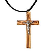 Load image into Gallery viewer, Holy Land Orthodox Olive Wood Crucifix Pendant