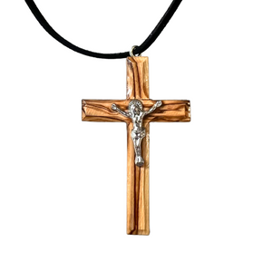 Holy Land Orthodox Olive Wood Crucifix Pendant