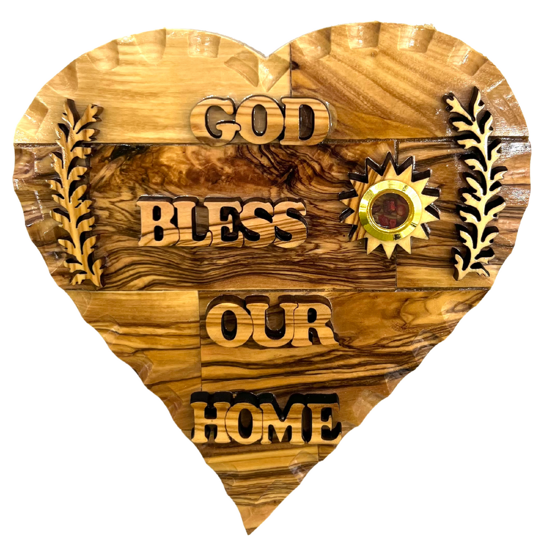 Holy Land God Bless Our Home Heart Wall Plaque with Frankincense