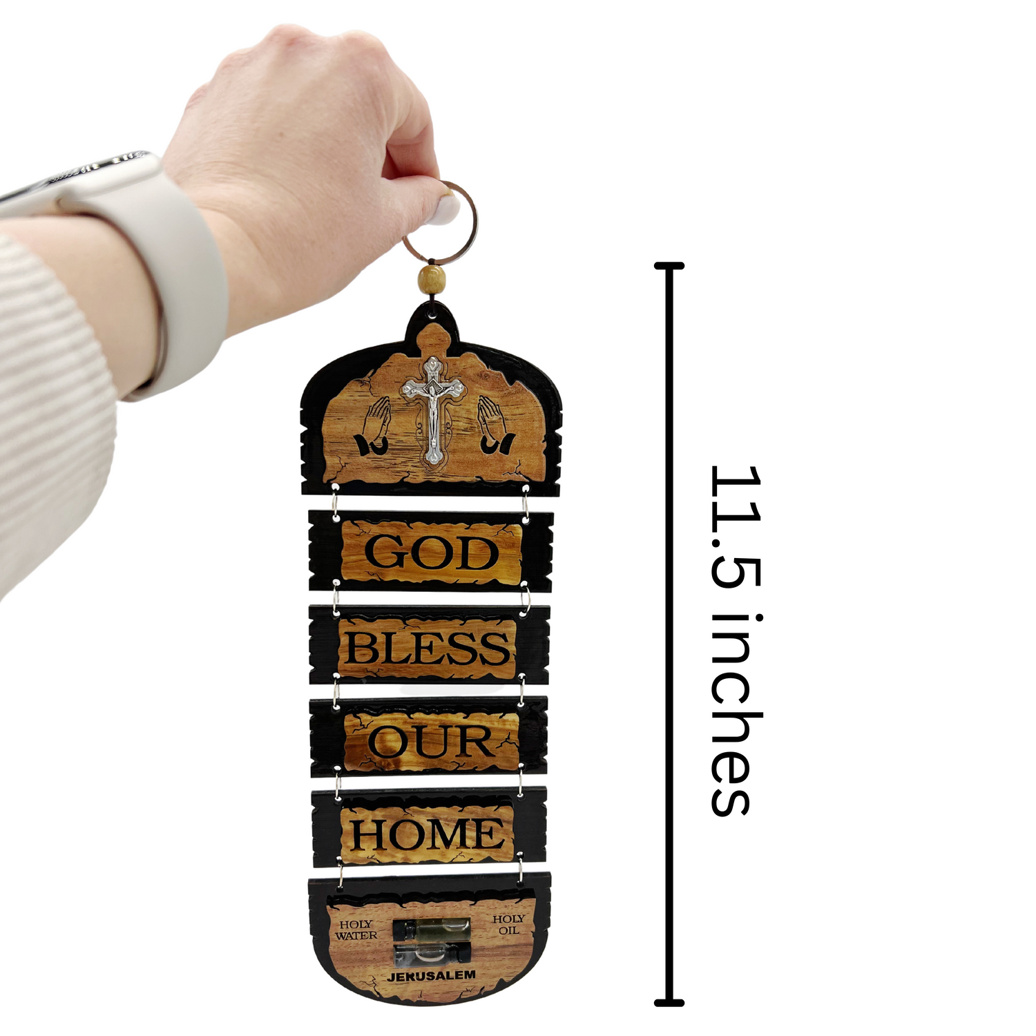 God Bless Our Home with Crucifix Wall Hanging (11.5"x4")