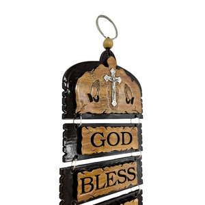 God Bless Our Home with Crucifix Wall Hanging (11.5"x4")