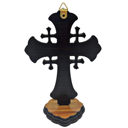 Olive Wood Jerusalem Crucifix with Removable Stand