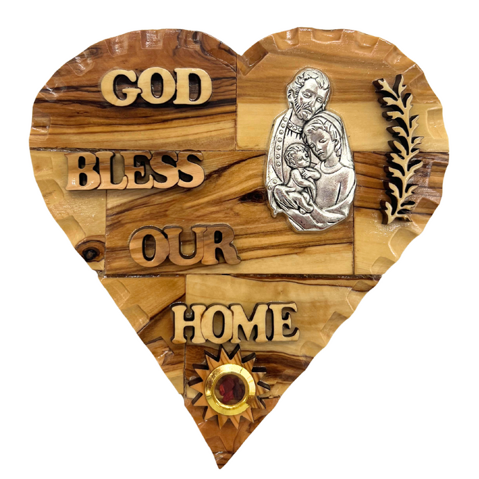 God Bless Our Home with Holy Family and Holy Land Incense Wall Plaque 5.5