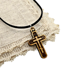 Olive Wood Orthodox Cross Pendant