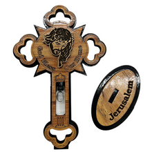 Load image into Gallery viewer, Olive Wood Cross with Jesus Face with Removable Stand