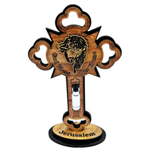 Load image into Gallery viewer, Olive Wood Cross with Jesus Face with Removable Stand