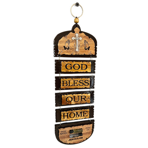 God Bless Our Home with Crucifix Wall Hanging (11.5"x4")