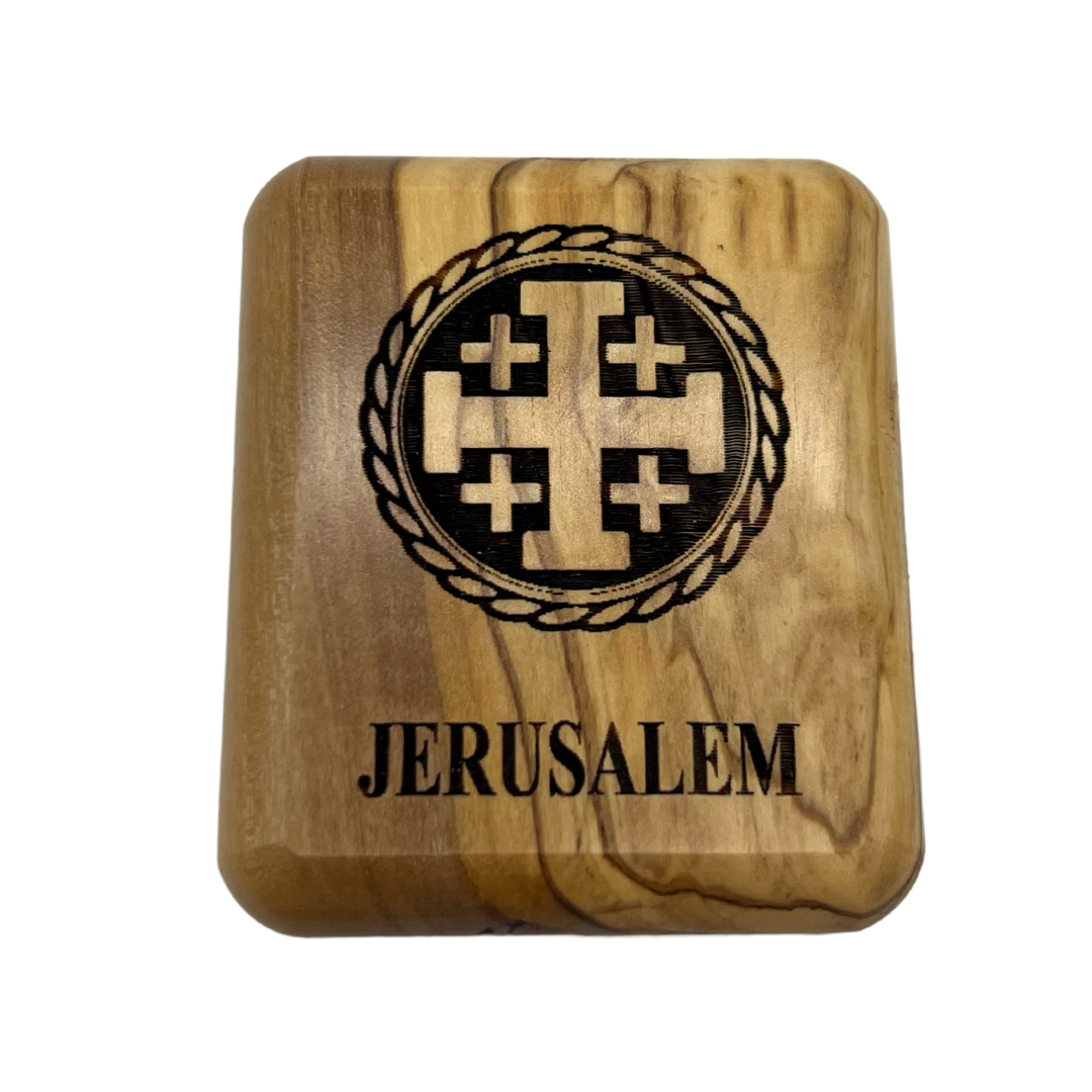 Olive Wood Jewelry Box with Jerusalem Cross