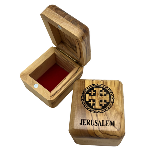 Olive Wood Jewelry Box with Jerusalem Cross