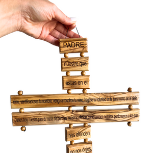 Large Olive Wood Cross with Lord's Prayer in Spanish