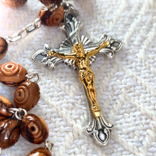 Load image into Gallery viewer, Olive Wood Carved Beads Rosary with Holy Soil - Holy Land Rosaries