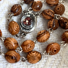 Load image into Gallery viewer, Olive Wood Carved Beads Rosary with Holy Soil - Holy Land Rosaries