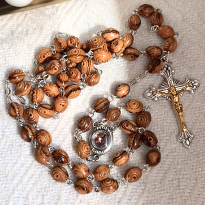 Olive Wood Carved Beads Rosary with Holy Soil - Holy Land Rosaries