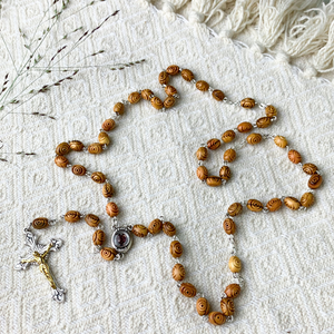 Olive Wood Carved Beads Rosary with Holy Soil - Holy Land Rosaries