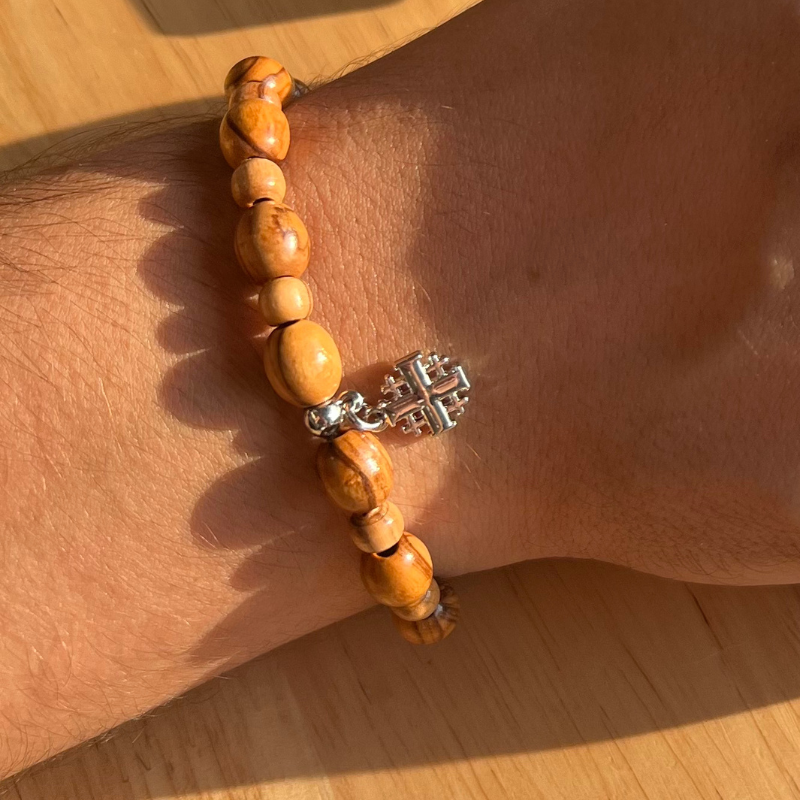 Holy Land Olive Wood Bracelet with Cross Pendant