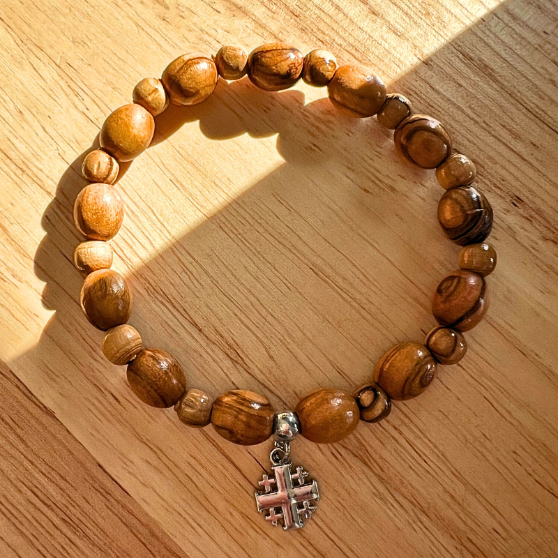 Holy Land Olive Wood Bracelet with Cross Pendant Unisex