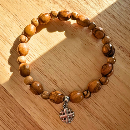 Holy Land Olive Wood Bracelet with Cross Pendant Unisex