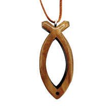 Load image into Gallery viewer, Holy Land Olive Wood Fish Pendant