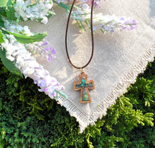 Load image into Gallery viewer, Holy Land Olive Wood Mother of Pearl Cross Pendant