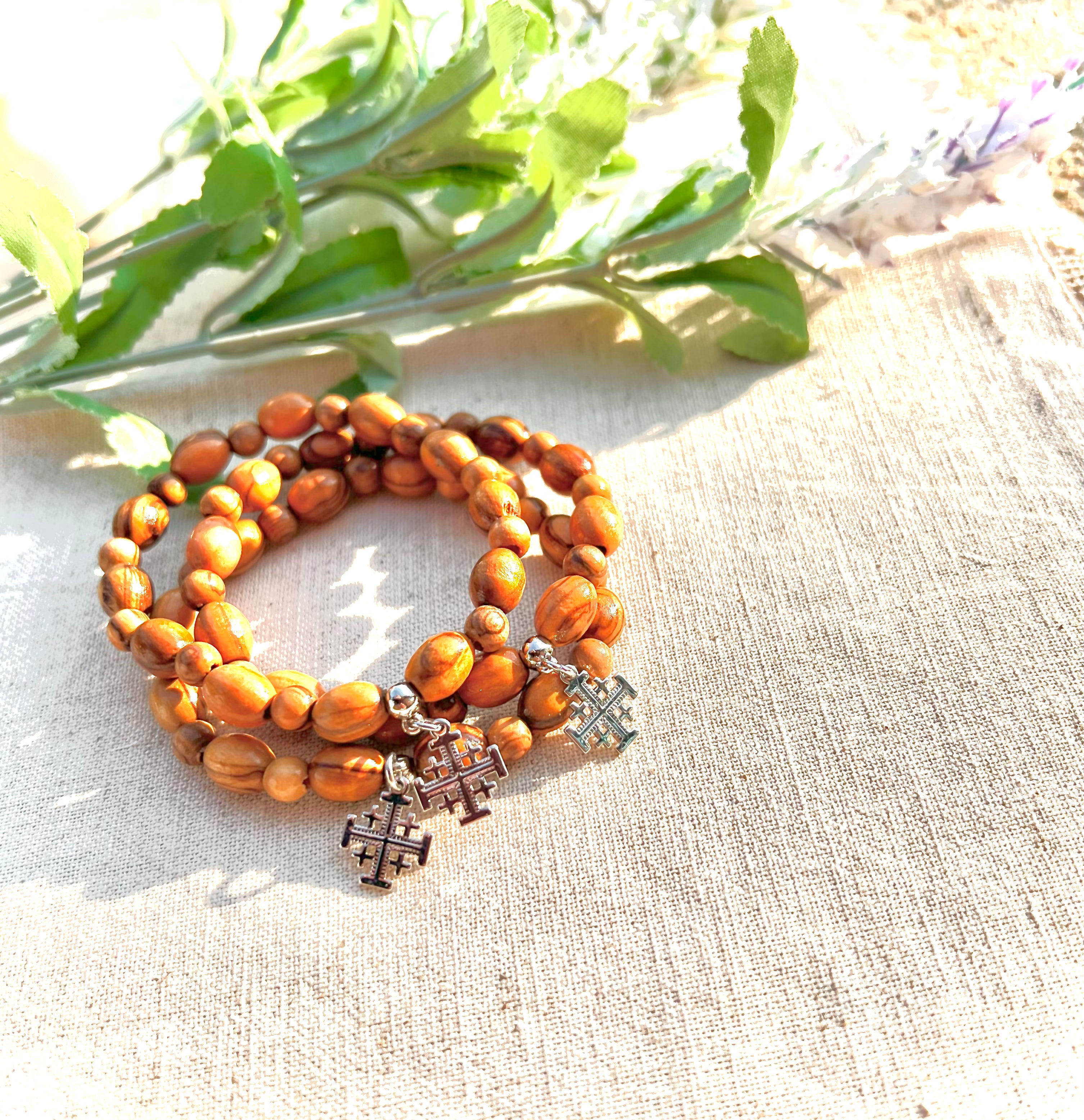 Holy Land Olive Wood Bracelet with Cross Pendant Unisex