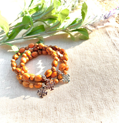 Holy Land Olive Wood Bracelet with Cross Pendant Unisex