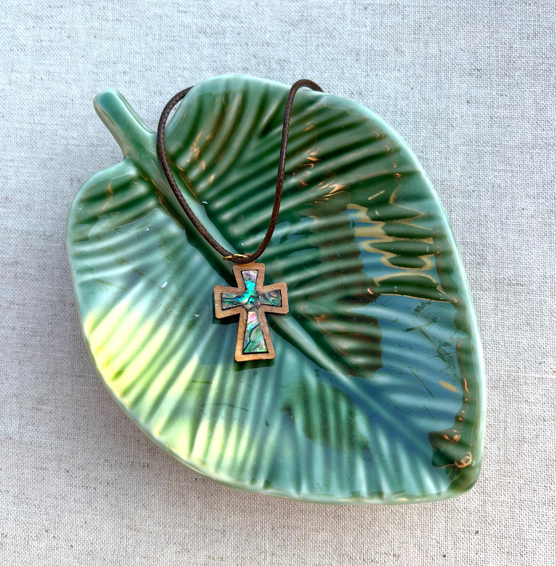 Holy Land Olive Wood Mother of Pearl Cross Pendant
