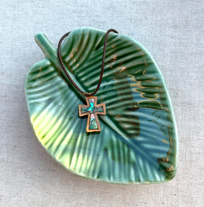 Holy Land Olive Wood Mother of Pearl Cross Pendant