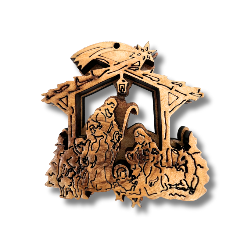 *New Holy Land Olive Wood Nativity Ornament