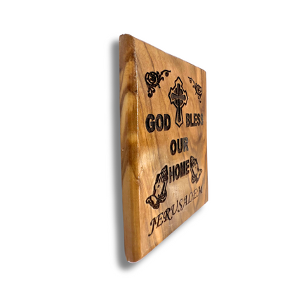 "God Bless Our Home" Olive Wood Magnet