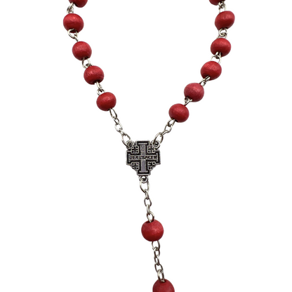 Red Rose Scented Rosary with Jerusalem Cross