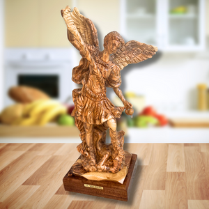 St. Michael the Archangel Olive Wood Statue