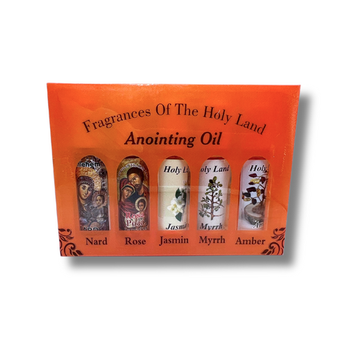 Holy Land Set of 5 Anointing Oils  (Nard, Rose, Jasmine, Myrrh & Amber)