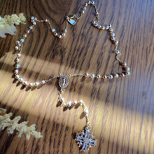 Load image into Gallery viewer, 18k Gold Over Silver Plated Rosary with Jerusalem Cross 14”