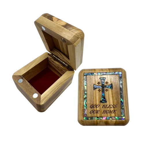 Olive Wood Rosary Box God bless Our Home