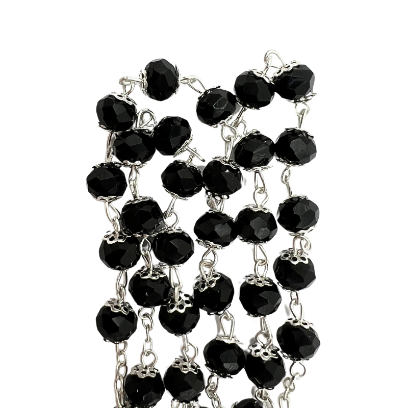 Black Crystal Rosary with Holy Land Soil