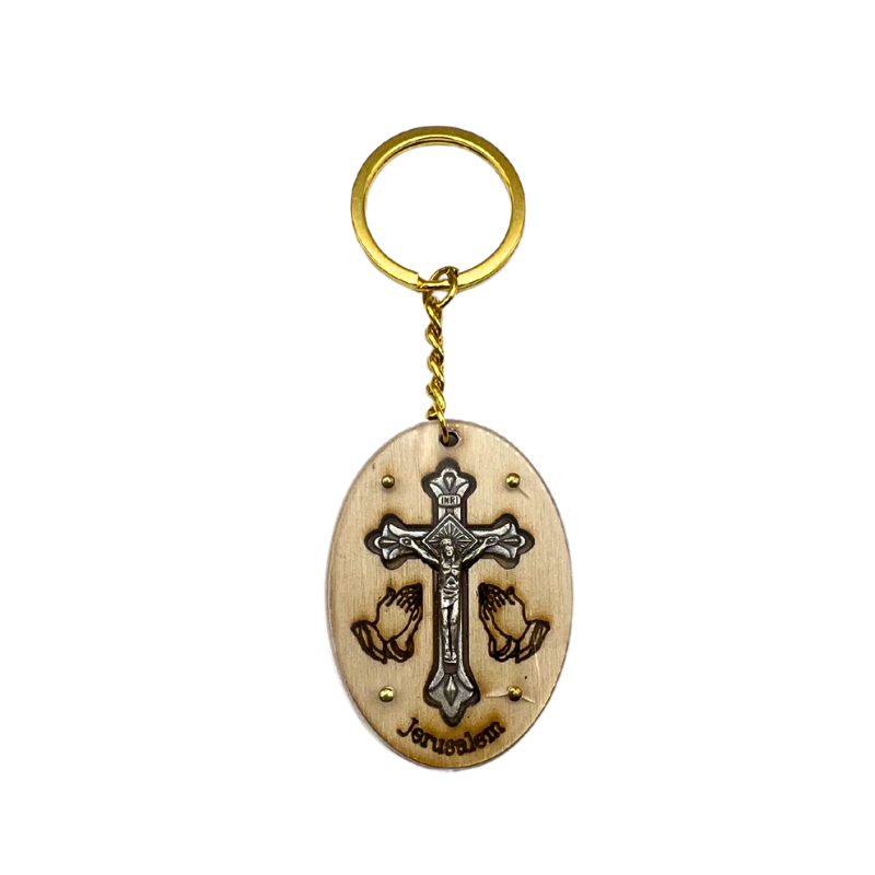 NEW* Olive Wood Keychain with Crucifix