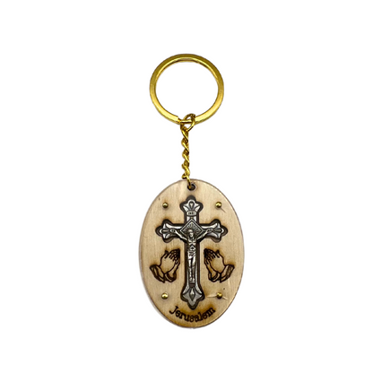 NEW* Olive Wood Keychain with Crucifix