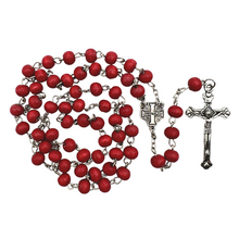 Load image into Gallery viewer, Rose Scented Red Rosary with Jerusalem Cross