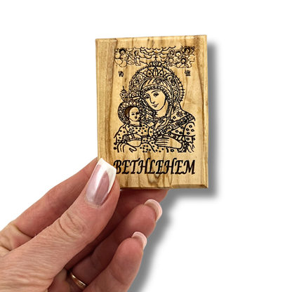 NEW "Virgin Mary of Bethlehem" Olive Wood Magnet