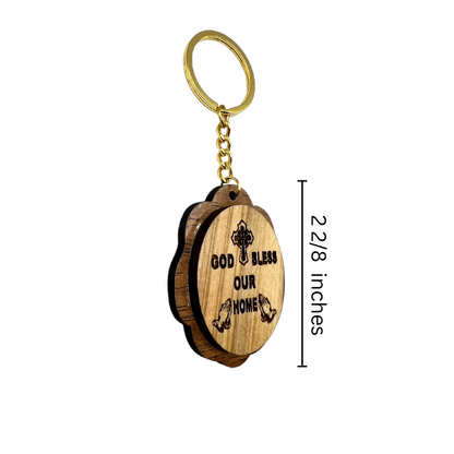 Olive Wood God Bless Our Home Keychain