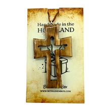 Load image into Gallery viewer, Holy Land Jesus Olive Wood Cross Pendant