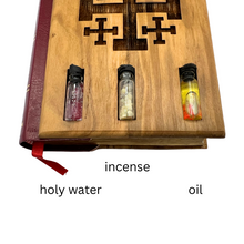 Load image into Gallery viewer, Olive Wood Holy Bible with  Holy Land Essentials (King James Version)