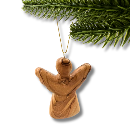 Olive Wood Angel Christmas Ornament